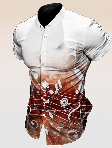  Herren Musik Noten Pano Keys Hemd Knopfhemd Kurzarm Mode Streetwear Designer Outdoor Straße Täglich Sommer Frühling Umlegekragen Druck Button-Down Schwarz Weiß Gelb Rote Purpur