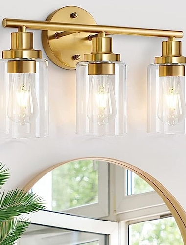  badkamerverlichting ijdelheid licht 3 lichten wandkandelaar verlichting geborsteld messing badkamer licht met heldere glazen kap badkamer wandkandelaar wandlamp voor spiegel keuken