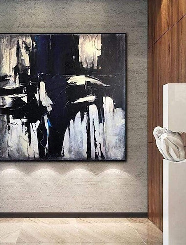  handgemaltes handgemaltes ölgemälde wandkunst abstrakt übergroße leinwand wandkunst malerei schwarz-weiß schwarze kunst leinwand original gemälde auf leinwand erhöhte stadt kein rahmen ungedehnt