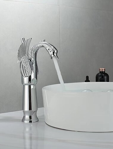  mitigeur de lavabo de salle de bain vintage en forme de cygne en laiton, robinets de lavabo monobloc monocommande monté sur le pont, robinet mono vasque eau chaude et froide antique rétro