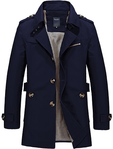  Herren Wintermantel Windbreaker Feldmantel Trenchcoat Geschäft Casual Winter Herbst Winter Polyester Windbreaker Oberbekleidung Bekleidung Strassenmode Einfarbig Fallendes Revers