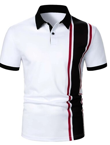  Herren Poloshirt Golfhemd Casual Festtage Klassisch Kurzarm Modisch Basic Farbblock Taste Sommer Regular Fit Weiß Rot Schwarz-Weiß Poloshirt