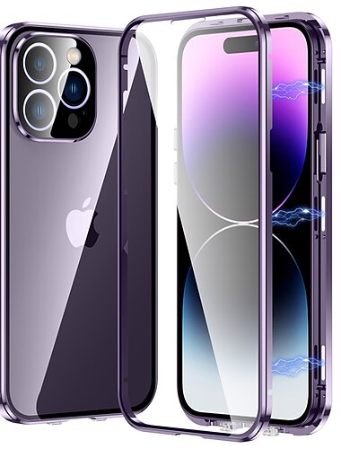  telefone Capinha Para iPhone 15 14 Pro Max Plus iPhone 13 12 11 Pro Max Caso de Adsorção Magnética Dupla Face Protetor de lente de câmera Côr Sólida Vidro Temperado Metal