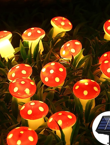  luces de setas solares guirnalda de vacaciones luces de cadena 7m-50leds 6.5m-30leds luces de hadas de setas impermeables al aire libre fiesta de navidad boda jardín césped decoración