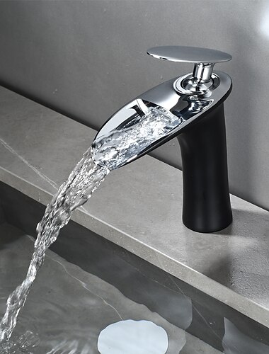  Waterfall Bathroom Sink Mixer Faucet, Mono Wash Basin Single Handle Basin Taps with Hot and Cold Hose Monobloc Vessel Water Brass Tap Deck Mounted
