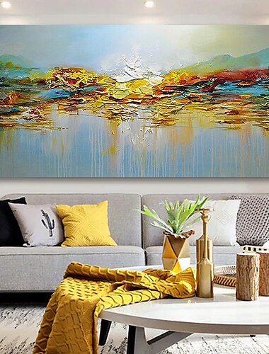  olieverfschilderij handgemaakte handgeschilderde kunst aan de muur bergmeer landschap huisdecoratie decor uitgerekt frame klaar om op te hangen