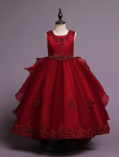  Blumenmädchenkleid Mädchen Kleid Prinzessinenkleid Party Kleid Formal Hochzeit Party Elegant Ausgefallene Süß Blume Ärmellos Rundhalsausschnitt Weiß Rosa