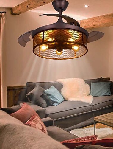  Deckenventilatoren mit Beleuchtung, 5-flammig, 19,5 Zoll, dimmbar, Deckenleuchten im Retro-Design, Metall, künstlerischer Stil, moderner Stil, neuartige Lackierung, schwarz, 85–265 V