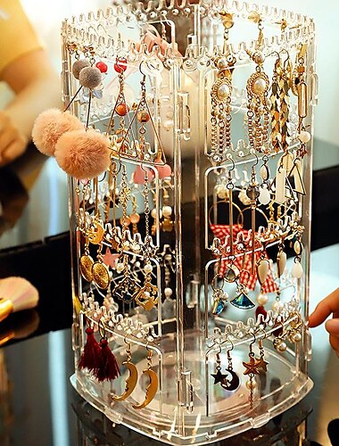  Porte-boucles d'oreilles rotatif à 4 niveaux à 360 °, présentoir à bijoux rotatif clip d'oreille boucles d'oreilles boucles d'oreilles boîte de rangement de bijoux étagère à collier suspendue