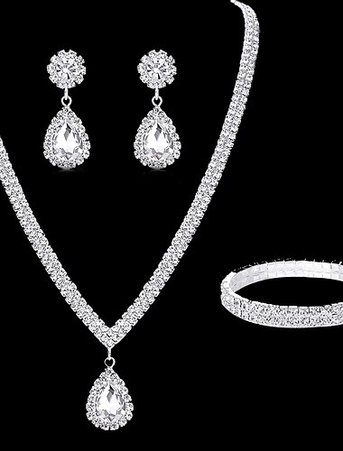  Bridal Jewelry Sets Three-piece Rhinestone Alloy Earrings Necklace Bracelets Women's Stylish Simple Luxury Tennis Chain Drop Jewelry Set For Wedding Party Evening Engagement
