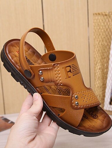  Homme Sandales Manteaux en similicuir Sandales en cuir Couture à la main Décontractées Extérieur Polyuréthane Respirable Mocassins Brun-rouge820+6 Jaune820+6 Eté Printemps