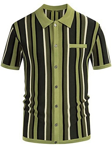 Herren Polo Pullover Poloshirt Casual Täglich Umlegekragen Knopf Kurzarm Modisch Klumpig Gestreift Knopf vorne Sommer Frühling Herbst Regular Fit Wein Blau Grün Polo Pullover