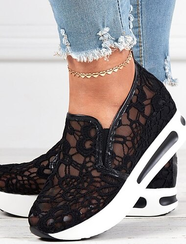  kvinners beige blonder mesh slip-on plattform joggesko med luftpute såle - stilige og komfortable fritidssko for daglig bruk