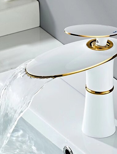  Wasserfall Waschbecken Mischbatterie rund, Waschbecken Wasserhähne Einhebel Waschraum mit Warm- und Kaltwasserschlauch Monobloc Gefäß Wasser Messing Wasserhahn Deck montiert