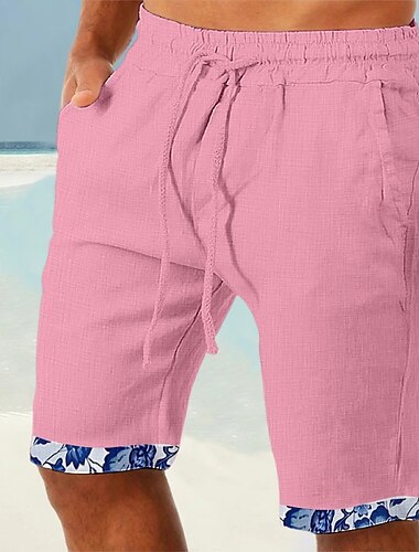 Herr Shorts Sommarshorts Beach Shorts Lappverk Snörning Elastisk midja Slät Komfort Andningsfunktion Kort Ledigt Dagligen Helgdag Mode Klassisk Stil Vit Rodnande Rosa