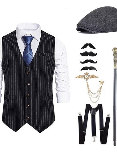  Retro Vintage 1920s Hat Outfits Party Costume Cosplay The Great Gatsby Gentleman Collarless Men's Christmas Carnival Masquerade Halloween Party Evening Wear Casual Daily Adults' Hat Tie waistcoat All