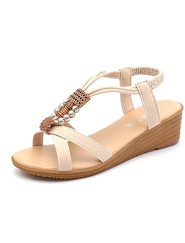  Damen Sandalen Boho Sandalen mit Keilabsatz Outdoor Strand Sommer Keilabsatz Elegant Brautkleider schlicht Minimalismus Kunstleder Gummiband Schwarz Beige