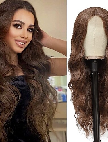  lange ombre blonde pruiken voor vrouwen 26 inch lang golvend middelste deel pruik ombre blonde pruiken verbeterde eiwitvezel natuurlijk ogende haar vervangende pruik cosplay kostuum halloween pruik