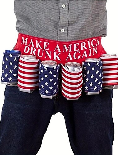  Biergürtel zum Unabhängigkeitstag, Biergürtel „Keep America Drunk Drink“, Streifen- und Sternenmuster USA Americana patriotischer Biergürtel, Partydekoration für den 4. Juli,
