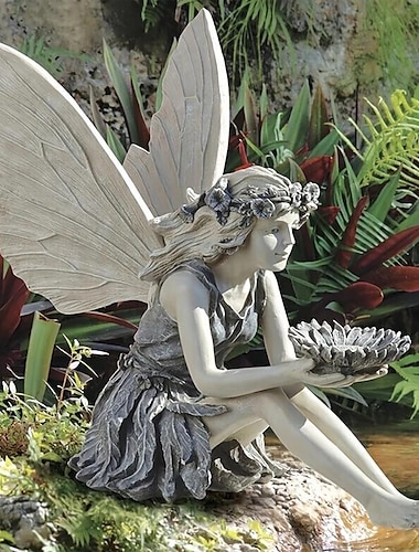  Estatua de hadas, artesanías de ángeles de hadas, escultura de jardín de resina alas de mariposa flor elfo decoración al aire libre, para decoración del hogar patio césped