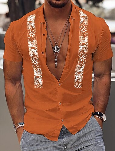  Homme Chemise Chemise en coton et lin Chemise en coton blanc Chemise Guayabera Chemise d'été Chemise de Plage Bloc de Couleur Vacances Occasionnel Noir Blanche Bleu Orange Manche Courte Revers Été