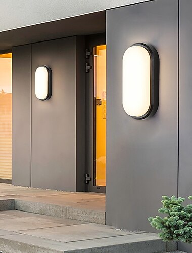  Lâmpada de parede externa moderna e simples, à prova d'água, em aço inoxidável, acrílica, pendurada, luminária de parede para comunidades, vilas, pátios, hotéis, jardins, arandela branca quente