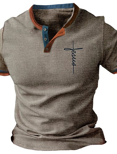  Муж. Графика Вера Вафельная рубашка Henley С короткими рукавами 3D печать Мода Оригинальный рисунок Классический на открытом воздухе Повседневные Лето Коричневый Хенли Футболка Хенли