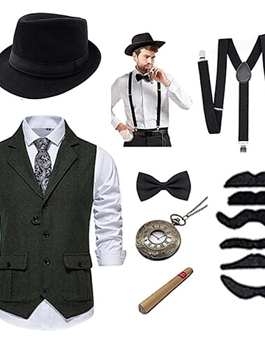  Retrò Vintage Anni Ruggenti Anni 1920 Abiti Gilet Cappello Panama Il grande Gatsby Gentiluomo Moda Per uomo Natale Halloween Carnevale Balli di fine anno Addio al Nubilato Festival Adulti Cravatta