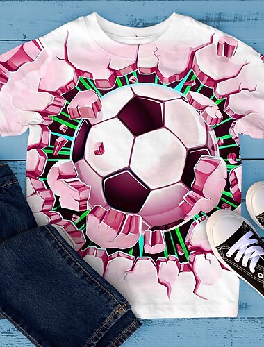  Jungen 3D Graphic Fußball T-Shirt Kurzarm 3D-Druck Sommer Frühling Aktiv Sport Modisch Polyester kinderkleidung 3-12 Jahre Outdoor Casual Täglich Regular Fit