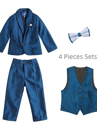  Jungen 3D Feste Farbe Anzug & Blazer Formelles Set Kleidungsset Langarm Frühling Herbst Vintage Smoking Sanft Baumwolle kinderkleidung Baby 3-13 Jahre Formal Party Geburtstag Regular Fit