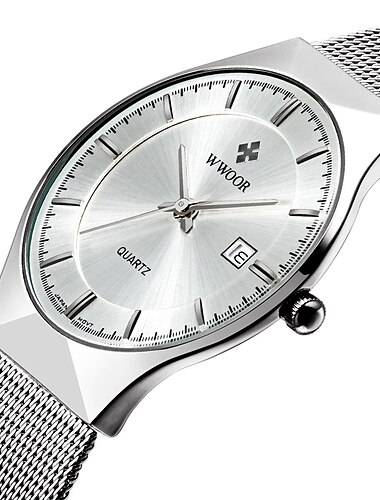  WWOOR Business Herren Luxus Uhren Netzarmband Ultra Dünn Quarz Männer Armbanduhr Wasserdicht Auto Datum Männliche Uhr