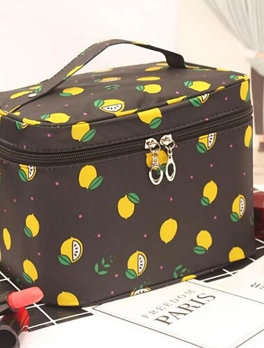  Herren-Damen-Handtasche, Make-up-Tasche, Kosmetiktasche, Kulturbeutel, Polyester, Party, Reisen, großes Fassungsvermögen, atmungsaktiv, langlebig, Cartoon-Rosa-Schwarz, rosa Kirsche, blauer Stern