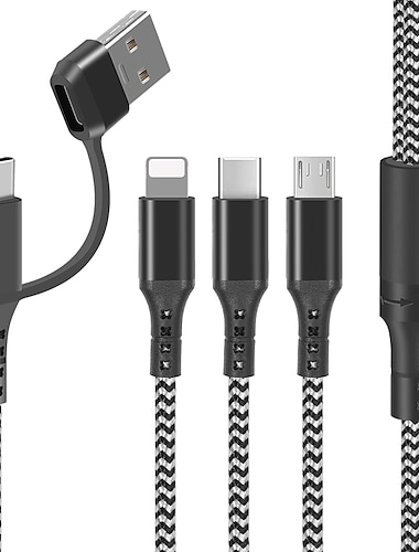  Универсальный зарядный кабель 3,9 фута USB A на тип C/микро/IP 3 A Быстрая зарядка нейлон плетеный Прочный 3 в 1 Назначение Macbook iPad Samsung Аксессуар для мобильных телефонов