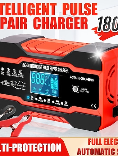  10-Amp Car Battery Charger 12V And 24V Smart Fully Automatic Battery Charger Maintainer Trickle Charger For Lawn Mower Boat Marine Lead Acid Batteries