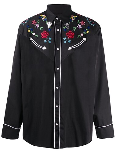  Voor heren Bloemig Grafische prints Overhemd Westers overhemd Cowboyshirt Lange mouw Modieus Streetwear Ontwerper Dagelijks Buiten Herfst winter Strijkijzer Afdrukken Button-omlaag Zwart Geel Rood