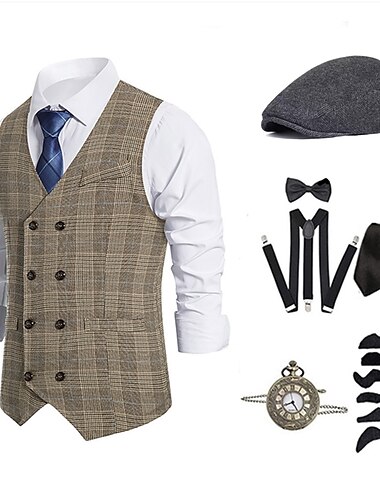  Retro Vintage 1920er Outfits Partykostüm Weste Cosplay Der große Gatsby Gentleman Kragenlos Herren Karneval Maskerade Party-Abendmode Maskerade Alltagstauglich Erwachsene Weste Hemd Hut Ganzjahres