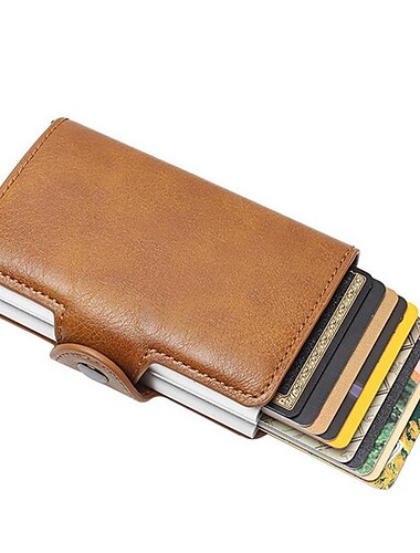  حافظة بطاقات ائتمان مانعة لتكنولوجيا RFID حافظة بطاقات ائتمان جلد PU مانعة RFID للرجال حامل بطاقات الهوية علبة بطاقات الألمنيوم