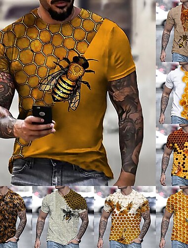  男性用 男女兼用 ミツバチ グラフィック シャツ Tシャツ 半袖 Tシャツ 3Dプリント クルーネック シャツ デザイナー カジュアル 大きくて背が高い 日常 祝日 A B C 夏 衣類 S M L XL XXL 3XL 4XL