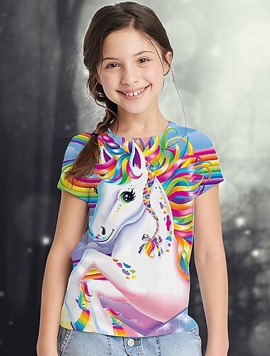  niedliche Mode Tier Kurzarm Kinder 3D bedrucktes T-Shirt Herren und Mädchen Rundhalsausschnitt Kurzarm