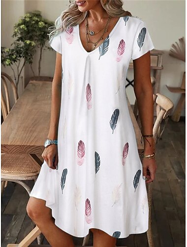  Robe mini femme Robe petite Robe T-shirt Robe tee Robe shift Robe d'été Mode Bohème Basique Extérieur Vacances Fête Coupe régulière Tropicale Manches courtes Col V Noir Blanc Jaune