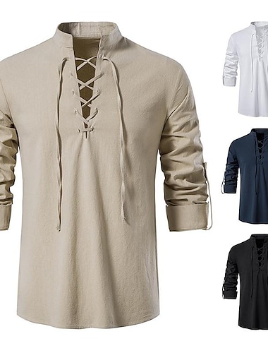  Middeleeuws Renaissance 17e eeuw Gemiddelde Lengte Blouse / overhemd Cosplay kostuum Ren Faire Ridder Viking Keltische ridder Trekkoord Effen Voor heren Piraat Fantasie Halloween Maskerade Casual