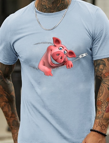  Herre Dyr Grafiske tryk Gris T-shirt Grafiske T-shirts 100 % bomuld Kortærmet Grafisk Skjorte Sort Navyblå Blå Komfortabel t-shirt udendørs Gade Modedesigner tøj