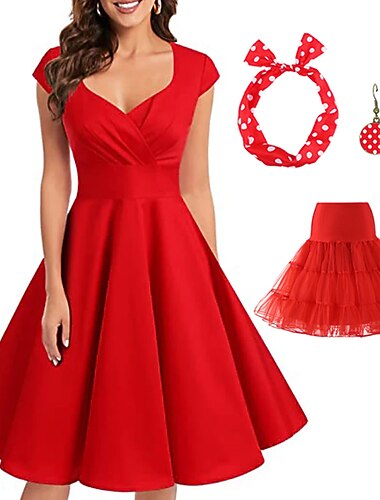  Retro vintage Jaren '50 rockabilly A-lijn jurk Flare Jurk Kerst feestjurk Stip Dames Feest / Uitgaan Maskerade Vrijgezellenfeest Volwassenen Kleding Oorbellen Hoofddeksels Lente zomer