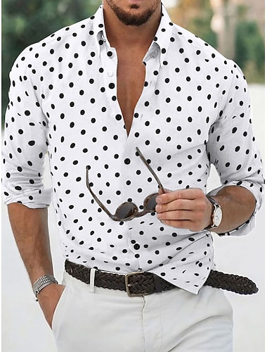  Voor heren Overhemd Overhemd met knopen Normaal shirt Zomer overhemd Zwart Wit Blozend Roze blauw Lange mouw Stip Revers Dagelijks Vakantie Kleding Modieus Casual Comfortabel