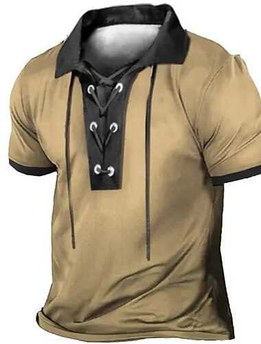  Men's Polo Shirt Golf Shirt Casual Holiday Lapel Short Sleeve Fashion Basic Plain Lace up Vintage Summer Regular Fit Light Green Dark navy Brown Grey Polo Shirt