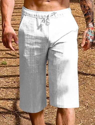  Herren Leinenshorts Kurze Hosen Sommer-Shorts Caprihose Kordelzug Elastische Taille Glatt Komfort Atmungsaktiv Outdoor Täglich Ausgehen Leinen / Baumwoll Mischung Modisch Brautkleider schlicht