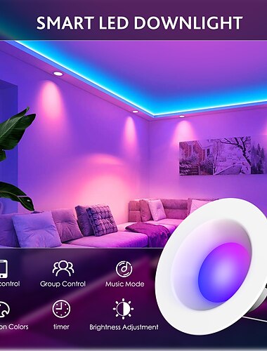  תאורת led שקועה חכמה rgbcw תאורה Wi-Fi משתנה בצבע פח אורות עם עיטור בפלפל פנס שיפוץ downlight תואם עם alexa&amp; שליטה באפליקציה של Google Assistant