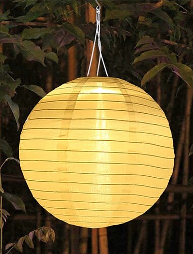  12 Inch (30cm) Solar Globe Lantern Chinese Style Outdoor IP65 Waterproof Nylon Hanging LED Light, Warm White for Garden, Party, Yard Decoration