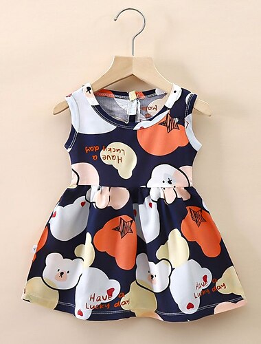  Kinder Mädchen Kleid Cartoon Ärmellos Schule Aktiv Täglich Baumwolle Über dem Knie Sommerkleid Frühling Herbst 7-13 Jahre