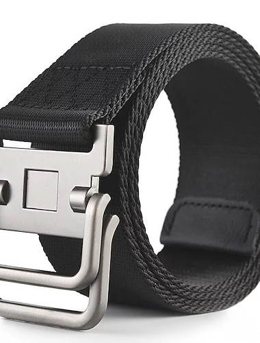 Herren-Nylongürtel, einfach verstellbar, Doppelringschnalle, Golfgürtel, Schwarz, lässig, Unisex, Web-Canvas-Gürtel, Metall, taktische Schnalle, modisch, einfarbig, gestreift